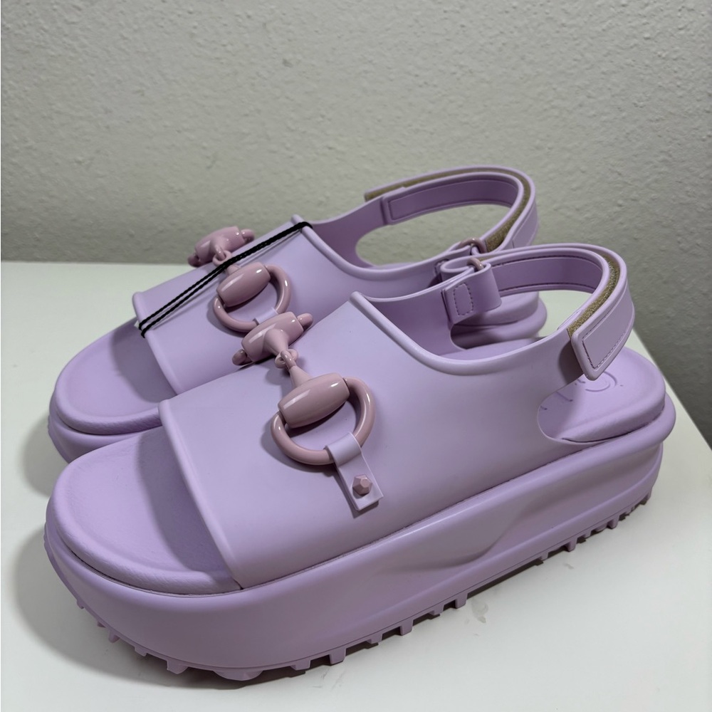 Gucci Horsebit-Details Rubber Slingback Platform Sandals